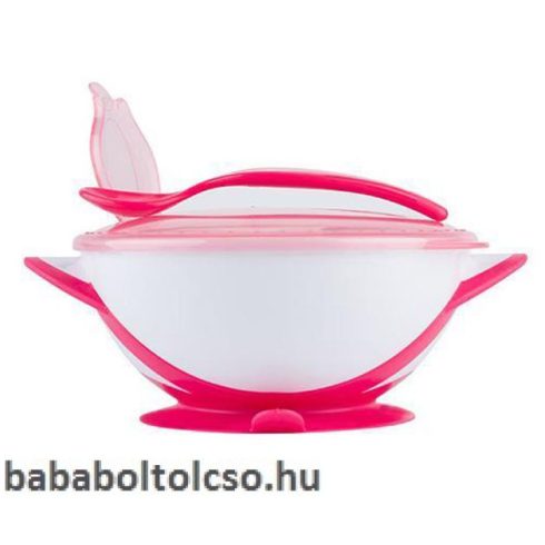 BabyOno tányér - tapadó aljú, fedeles, kanállal rózsaszín 1063/03
