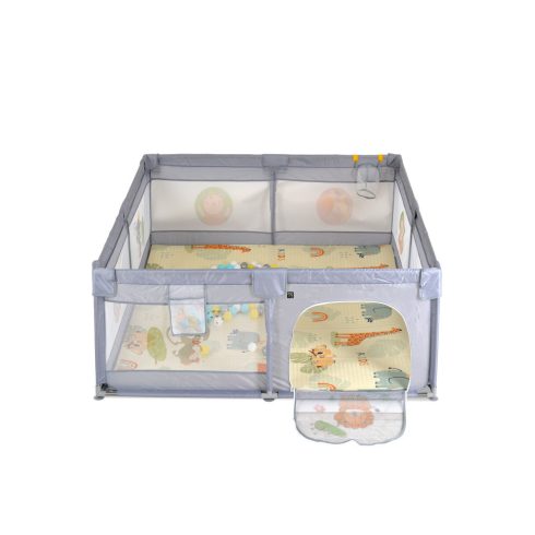 GameZone összecsukható járóka szőnyeggel 60 db labdával 120x120 cm Szürke