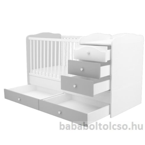 Timba ERIK 70x120 cm 5 fiókos maxi kombi gyermekágy ezüst-fehér
