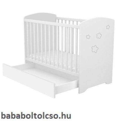 Timba FÉLIX 60x120 cm zárt végű kiságy ágyneműtartós csillagos fehér