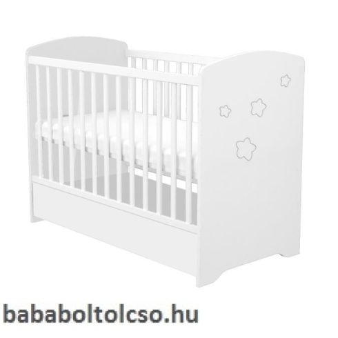 Timba FÉLIX 60x120 cm zárt végű kiságy ágyneműtartós csillagos fehér