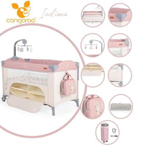 Cangaroo Indian utazóágy rekesszel és táskával Pink